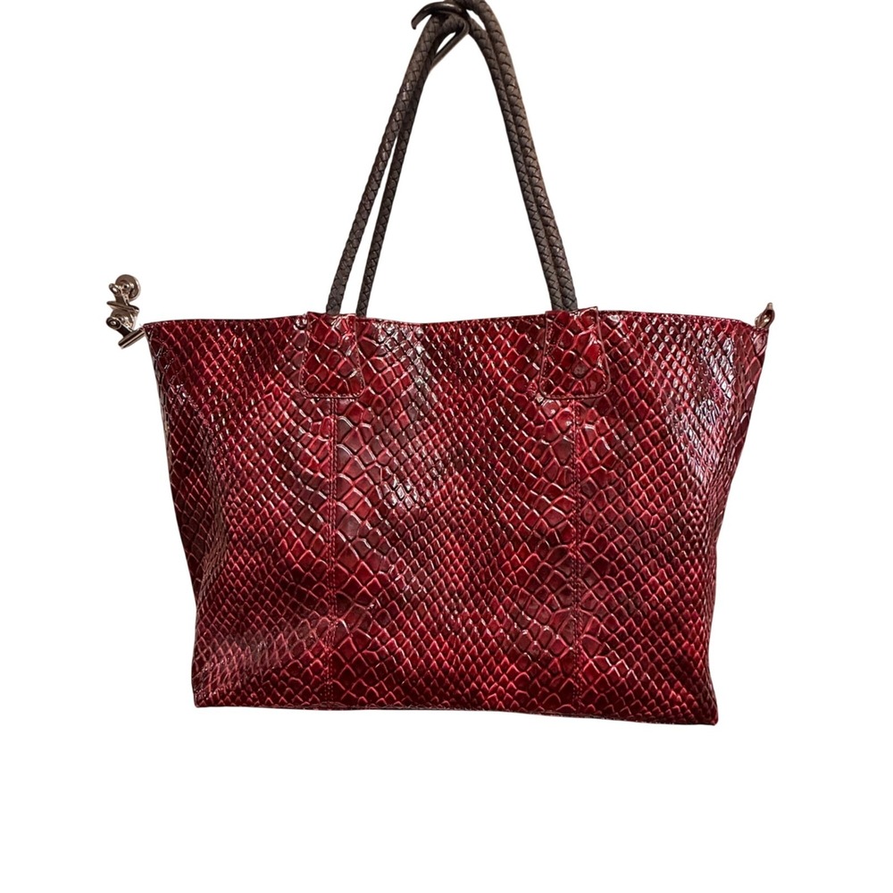 Big Buddha Red & Black Snake Skin Tote Bag Braided Handles‎ Large Purse